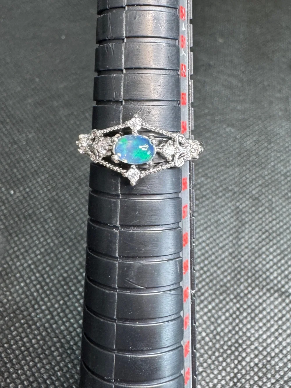 Sterling Silver Ethiopian Opal Halo Ring in Blue-Green